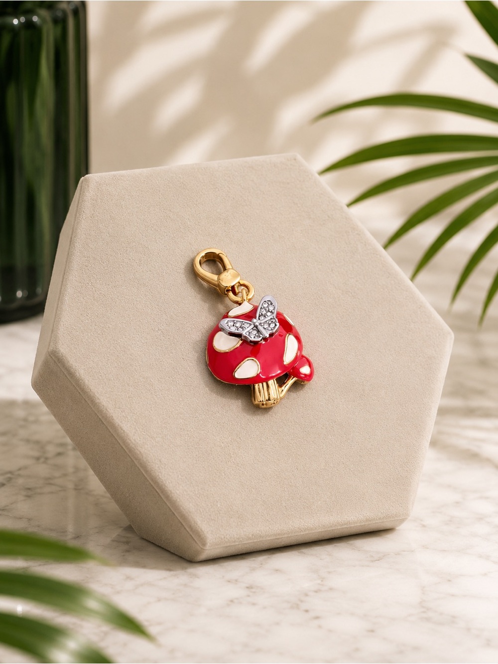 Juicy Couture Gold & Red Enamel Mushroom Charm/Pendant w Crystal Butterfly